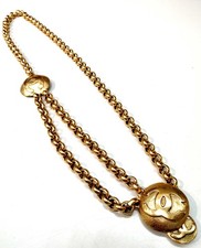 Authentic CHANEL Gold Plated CC Logos Round Charm Vintage Chain Belt Used