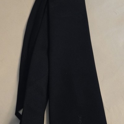 Vintage Yves Saint Laurent Tie Mens One Size Black Silk Skinny Embroidered Logo