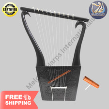 10 String King David Lyre Harp  Handmade Black Engraved Biblical Harp with Bag