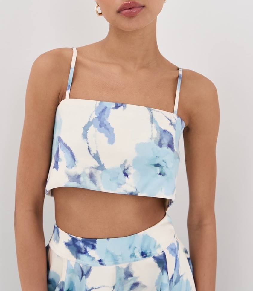 NWT $295 Azeeza Walton Crop Top Cami Blue Rose Satin Adjustable Revolve Sz S