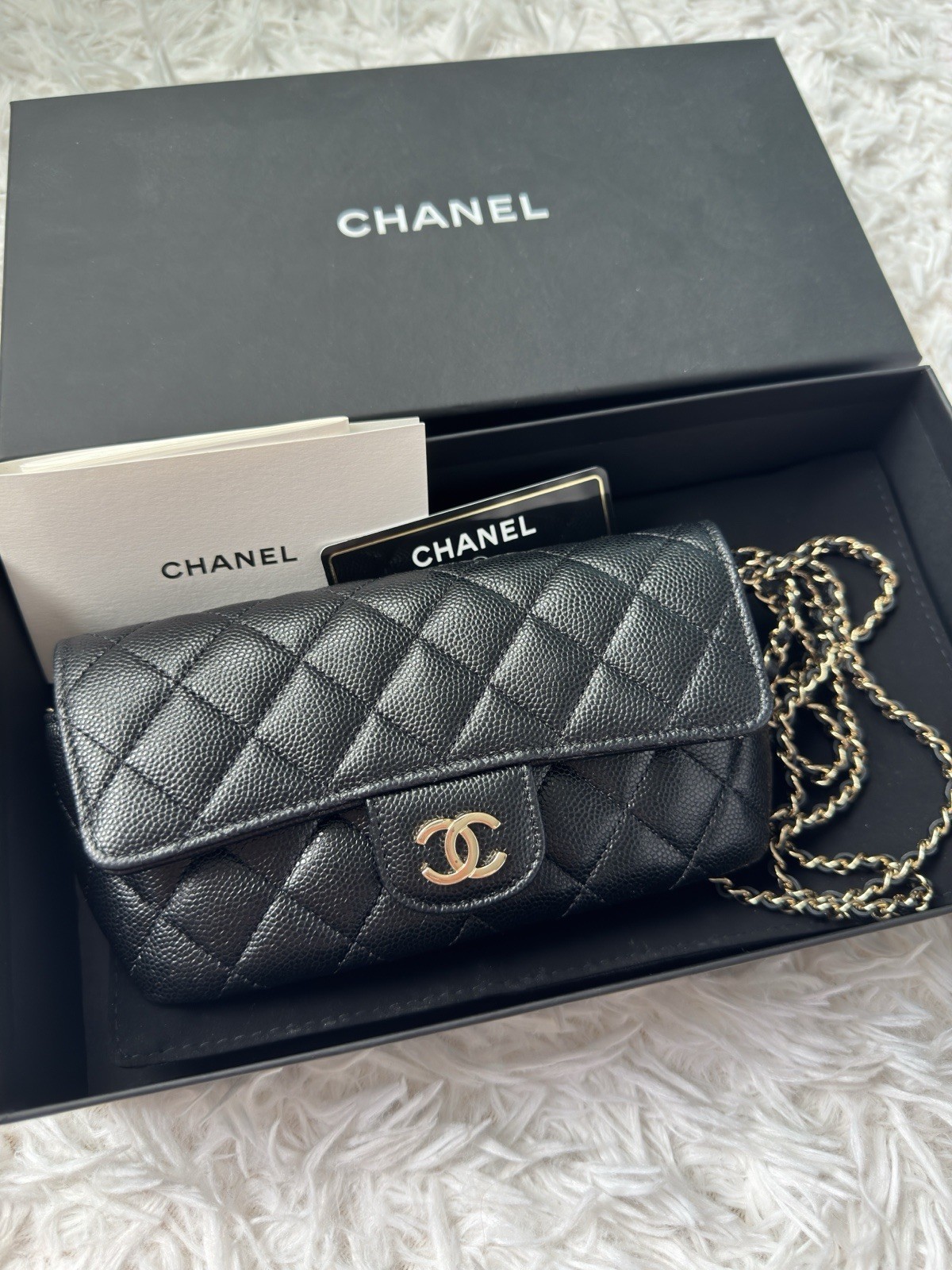 Chanel Classic Quilted Caviar Sunglasses Bag with Chain