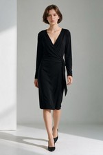 Bandolino Size S NWT Women Black Long Sleeve Wrap Deep V Cocktail Dress