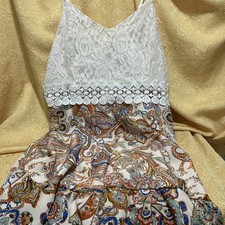SHEIN White/Boho Paisley Sundress Spaghetti Strap Lace Top M6