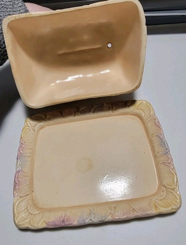 VINTAGE KENSINGTON WARE MAJOLICA BUTTER OR CHEESE DISH WI LID RARE COLLECTIBLE - Picture 4 of 8
