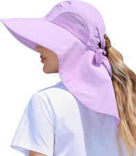 Womens Sun Hat Outdoor UV Protection Wide Brim Fishing Hat with Ponytail Hole Ne
