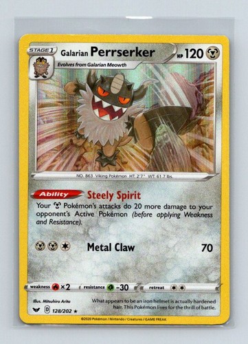 Galarian Perrserker 128/202 Holo Rare SWSH01: Sword & Shield Base Set Pokemon
