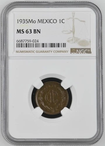 Mexico 1 Centavo 1935 Mo NGC MS 63 BN