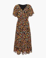 Madewell Colorful Ditzy Floral Chiffon Ruffle Whimsical Hem Midi Dress Size 4