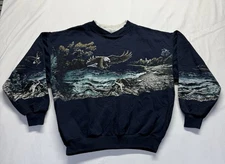 Vintage Art Unlimited Bald Eagles Nature Green AOP Henley Sweatshirt Adult XL