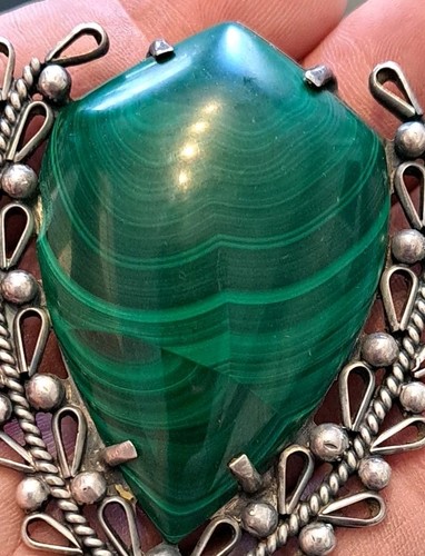 INDIANER NAVAJO Sterlingsilber natürlicher MALACHIT Bolokrawatte Handarbeit SCHÖN - Bild 11 von 11