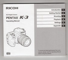 Pentax K-3 1st Version DSLR Camera Genuine Instruction Manual Guide In English