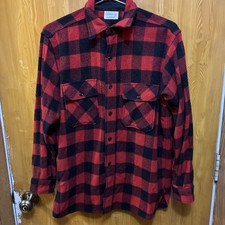 Vintage BRENT Wool Red Black Buffalo Plaid Shirt Size M VG Condition