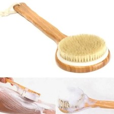 Bamboo Bath Body Brush Soft Bristles Shower Back Scrubber Anti-Slip Long Handle