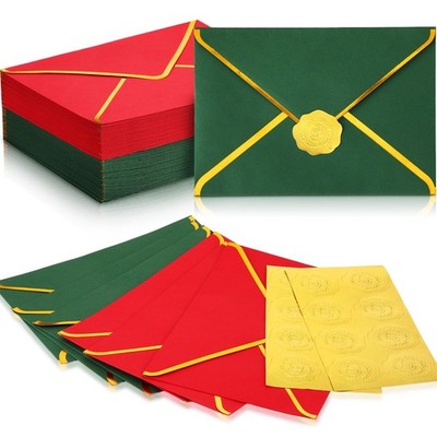 Fulmoon 200 Pcs 5 x 7 Inch Christmas Red and Green Envelopes Self Adhesive Gold