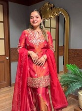 Latest Designer New Heavy Simar Silk Top And Palazzo With Stylish Dupatta