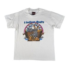 Vintage Oneita Shirt Youth 10-12 White Gods Promises Noahs Ark Graphic Tee