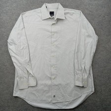 David Donahue Dress Shirt Mens 17.5 34/35 White Check Trim Fit Long Sleeve