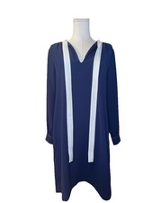 J Crew Dress Womens 4 Navy Blue Tie Neck Long Sleeve Lined Shift Work Office