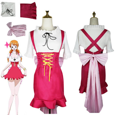 One Piece Nami Women Pink Dress Cosplay Costume Halloween Carnival Party Suit