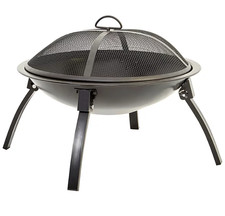 Image of 56cm Fire Bowl Log Burner Outdoor Garden Patio Firepit Foldable Legs Poker Grate