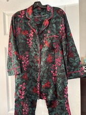 Ann Taylor Sleep Satin Pajama Set Dark Floral Print Size Large Classic
