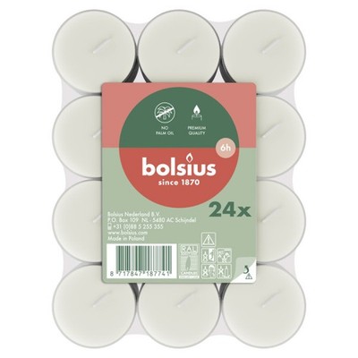 Bolsius Teelichte 24er Flatpack 6 Stunden transparenter Cup weiß  Teelicht