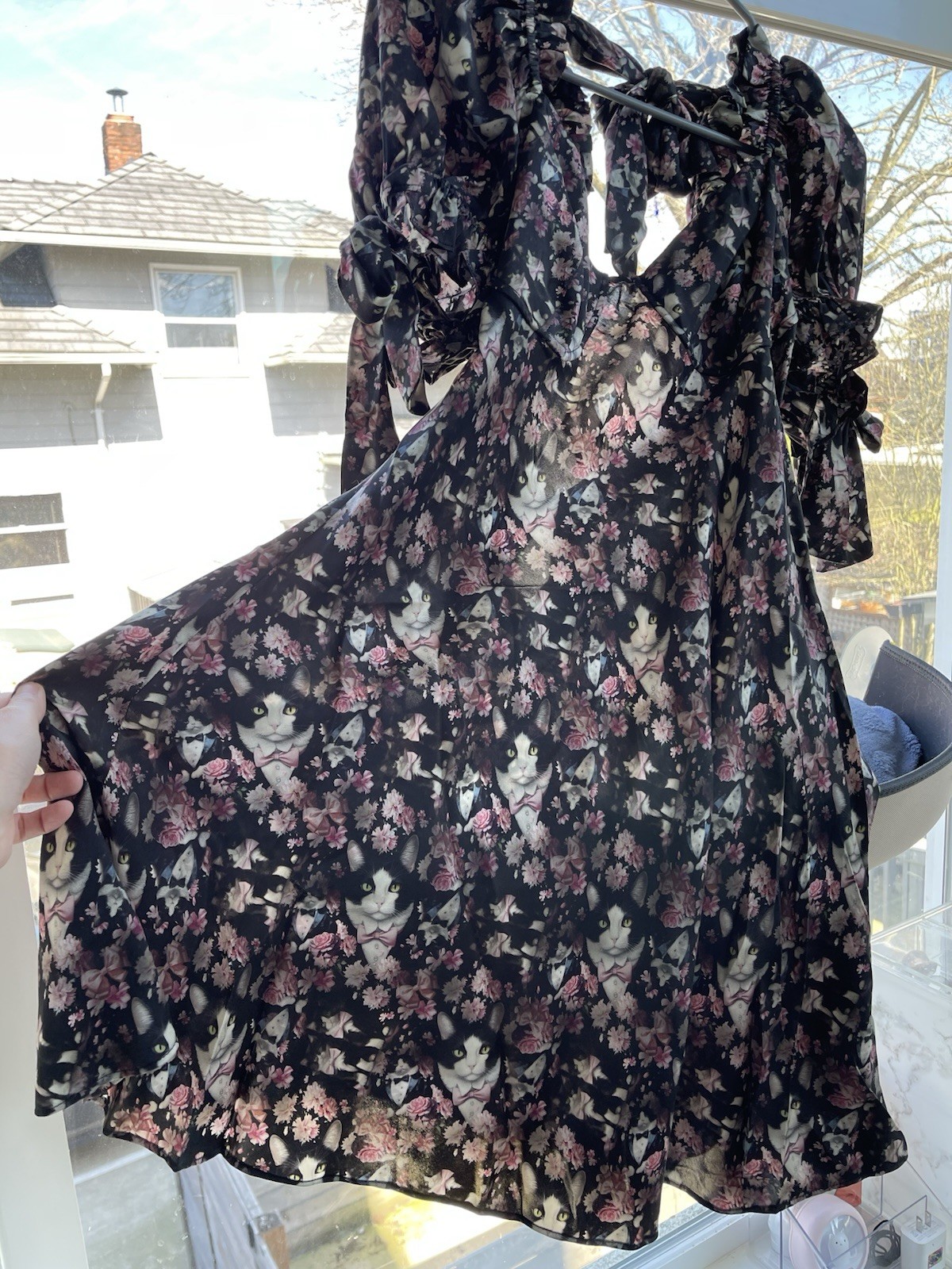 Selkie beautiful summer silk cat cat dress size L purrfect dress for cat ladies