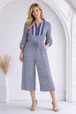 Old Navy Womens Blue Print Wide Leg Crop Jumpsuit Large Boho Summer Resort Chic