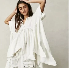 Free People We The Free Shirt Womens XL White Boho Flowy Handkerchief Hem Top