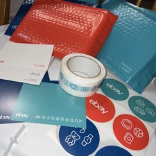 25 eBay Branded Shipping Supplies STARTER KIT Teal Tape Postcards