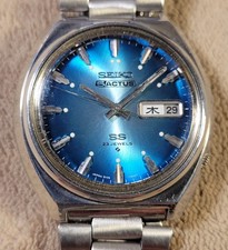 Vtg 70s Seiko 5 Actus 38mm Automatic Men's Watch Blue Dial SS Daydate 6106-7700