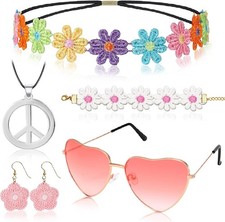 Hippie Kostüm Damen, Faschingskostüme Damen Hippie Accessoires, 5 Stück Hippie A