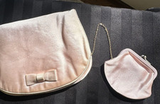Vintage Pink Satin Evening Bag with Bow  Coin Purse Set