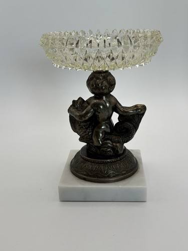 Vintage Antique Kintaro Boy Riding Koi Fish Candy Dish Figurine Glass and Marble - Picture 4 of 6