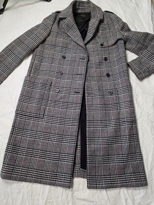 Maje Women's Long Coat Size M (40) Plaied Button Down Long Sleeve Bend