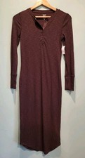 New Gap Brown Rib Knit Henley Long Sleeve Midi Dress Sz XS
