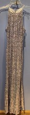 10 Long Sequins Gown, Strappy, Wisteria, NWT $695 Lined Back Zip Badgley Mischka