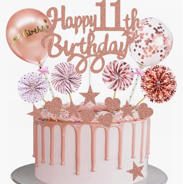 Tortendeko 11. Geburtstag MäDchen RoséGold Kuchen Topper 11 Jahre Kuchendeko-image