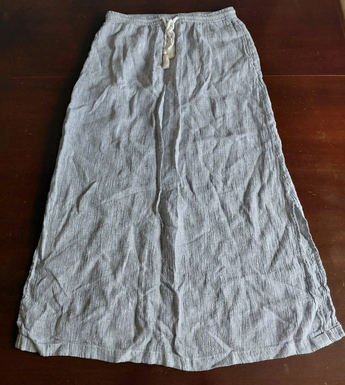 Tahari 100% Linen Lg Maxi Skirt Pull On Side Slits Beachy Rope Drawstring Gray
Opens in a new window