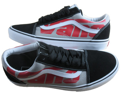 Vans Men's Old Skool Jumbo VANS Logo Black White Red Canvas Suede shoes Size 9.5