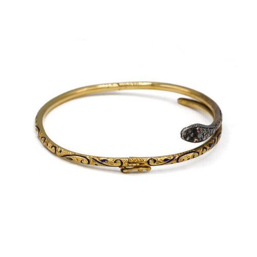 Schlangenarmreif mit Diamantrosen und Rubinen in 18 Kt Gold antik bangle - Bild 9 von 11