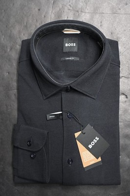 Hugo Boss Men's HAL Kent Casual Fit Navy Jersey Cotton Dress Shirt 42 16.5
