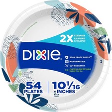 Dixie Large Paper Plates, 10 Inch, 54 Count, 2X Stronger , Microwave-Safe, Soak-