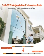 New Telescopic Extension Pole, 3.8-12 FT Multi-Purpose Extendable Pole, Sturdy