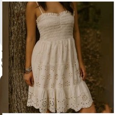 American Eagle Cream Eyelet Mini Dress Womens Medium Cottage Romantic Coastal