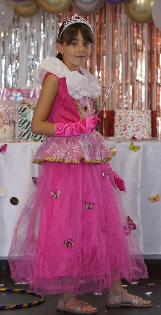 Robe de princesse rose et papillons pour fête d'anniversaire fille 5-11 ans