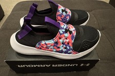 New Box No Lid Under Armour GGS Runplay Girl Slip On Sneakers Camo Black Size 4Y