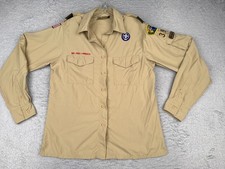 Boy Scouts of America Shirt Ladies Medium Beige Long Sleeve 100 Supplex Nylon