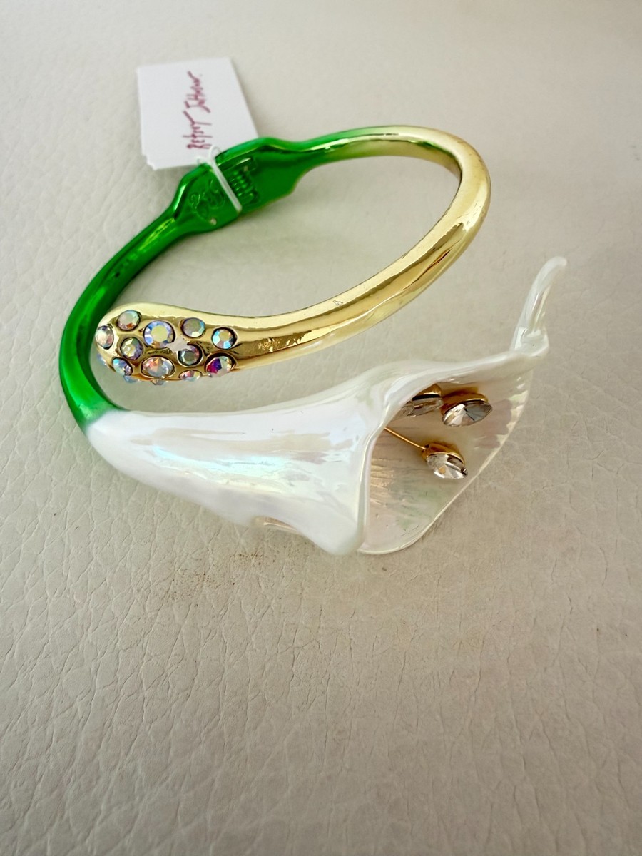 NWT Betsey Johnson CALLA LILY Gold Tone Glass Stones Hinge 