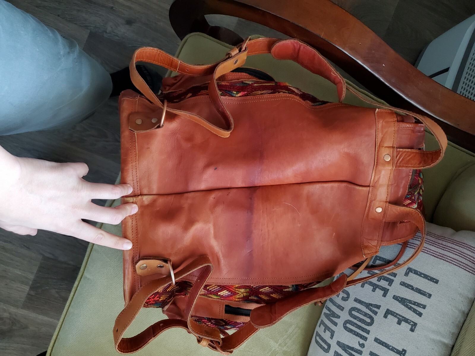 Handmade Leather Multicolor Rainbow Backpack - image 4